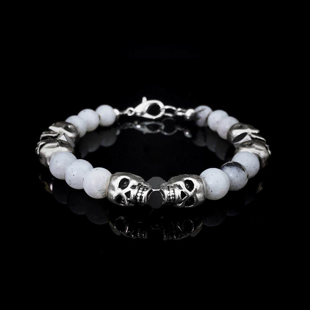 💀 Silver Skull Labradorite and Hematite Bracelet